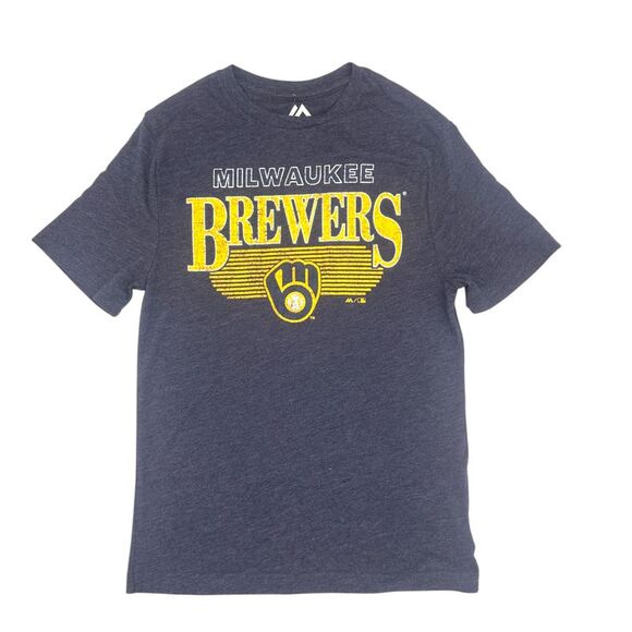 MLB Milwaukee Brewers Women's Vintage Logo Short Sleeve T-Shirt in Navy, L - Picture 1 of 4